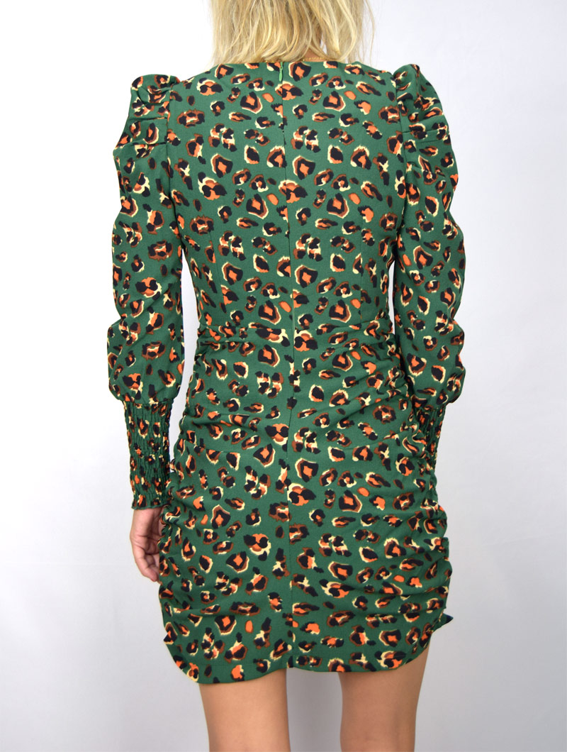 vestido recto fruncido leopardo verde – bgb
